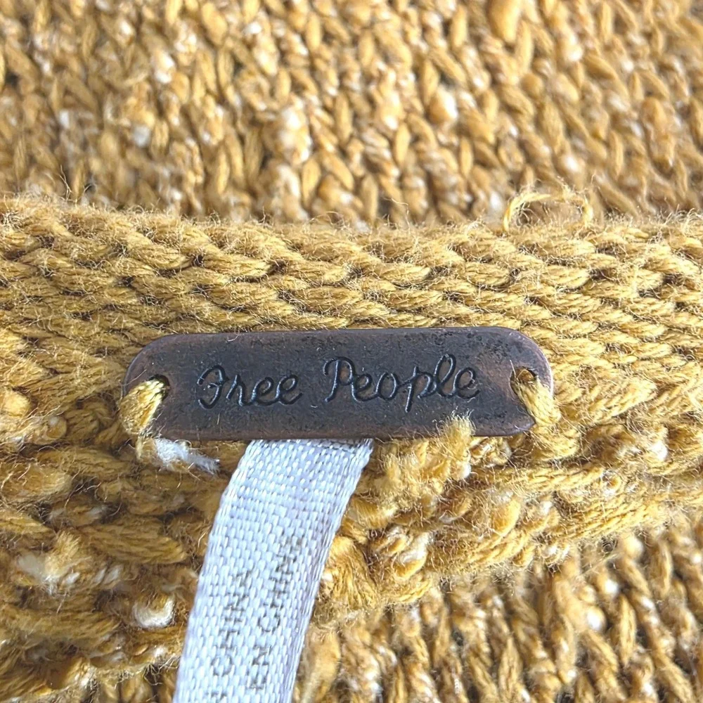 Free‎ People Textured Knit Sweater Mustard Yellow Cropped Boho Pullover Sz SP